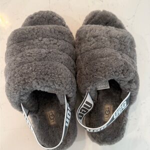 UGG Charcoal Fluffy Slides